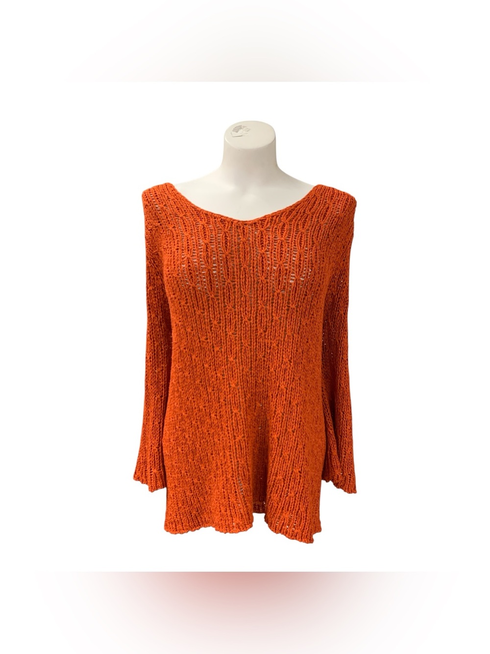 Colour Works Off-the-Shoulder Open Knit Sweater in Orange Size Xl